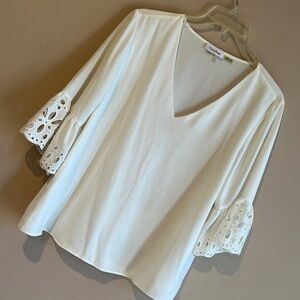 Calvin Klein White Embellished 3/4 Sleeve Blouse